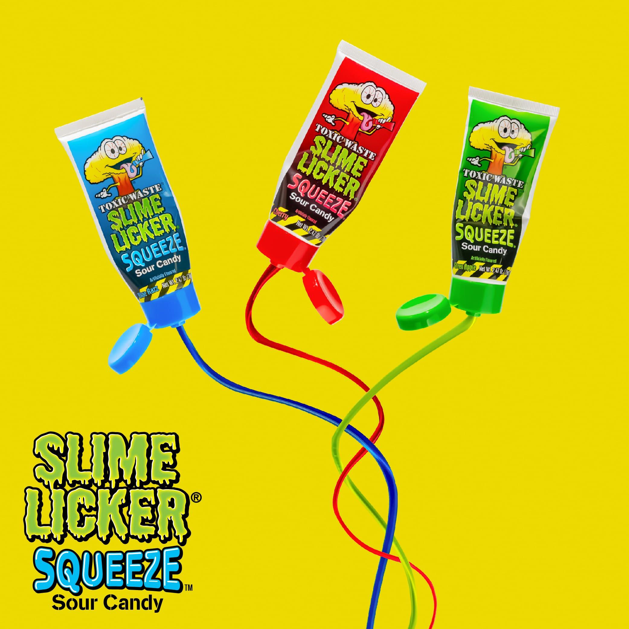 TOXIC WASTE Toxic Waste - Slime Licker Squeeze - Sour Squeeze Slime Candy - Green Apple, Blue Razz, & Cherry Flavors - 2.47 oz. Tubes - 3-Pack