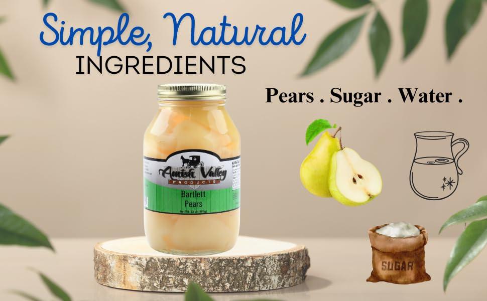 Amish Valley Products Amish Valley Products Old Fashioned Bartlett Pear Halves Canned Pears Jarred in 32 oz Glass Jar