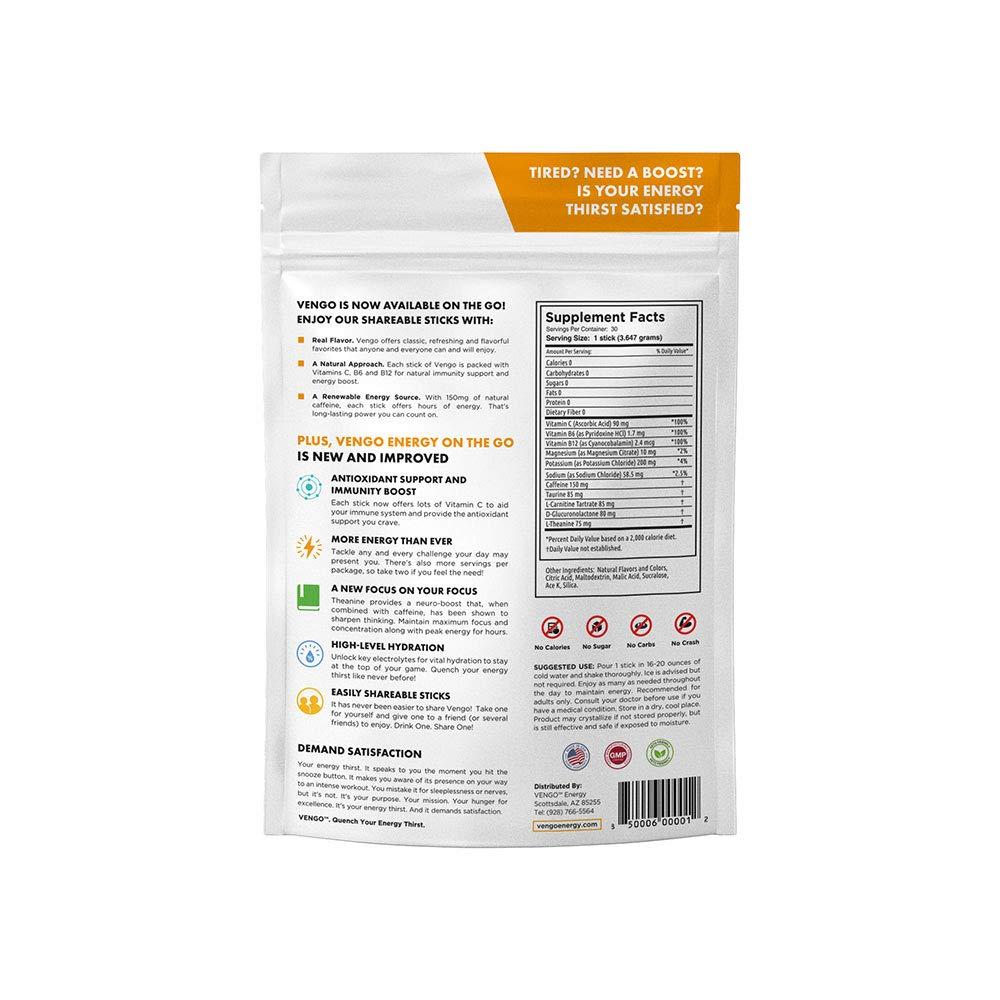 Healthy Vida Vengo Energy On The Go - Orange Flavor - 30 Pack Energy Sticks