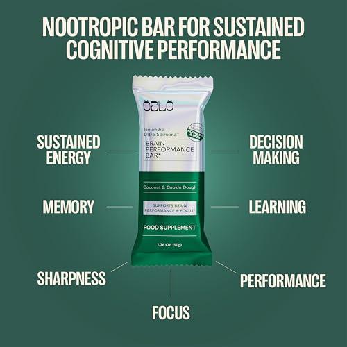 Orlo ORLO BRAIN PERFORMANCE BAR Vegan Protein Bars for Brain & Energy Support Focus & Memory, Pre & Post Workout Recovery Gluten Free Snack with L-Theanine, Lions Mane, Spirulina & More (SINGLE BAR)