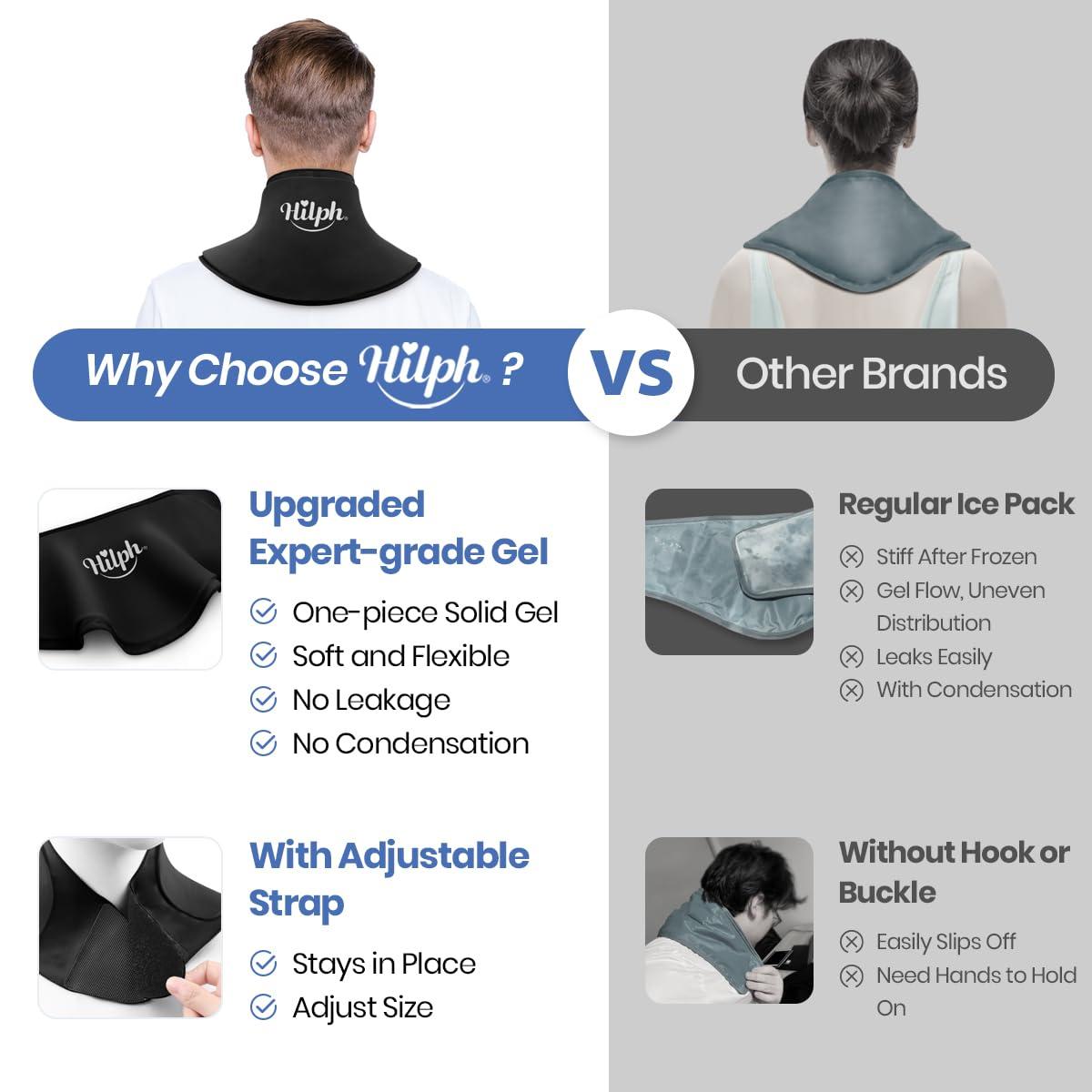 Hilph Hilph Cervical Neck Gel Ice Pack Wrap for Super Snug Fit, Flexible & Comfortable Reusable Hot Cold Therapy for Chronic Neck Pain, Neck Pressure, Sport Injuries, Neck Cervical Surgery (Black)