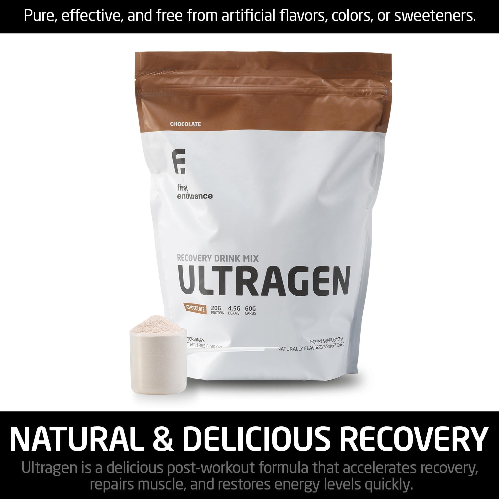 FIRST ENDURANCE FIRST ENDURANCE Ultragen Workout Recovery Drink Powder, Protein Mix, Boosts Energy, Accelerates Recovery | Chocolate, 15 Servings