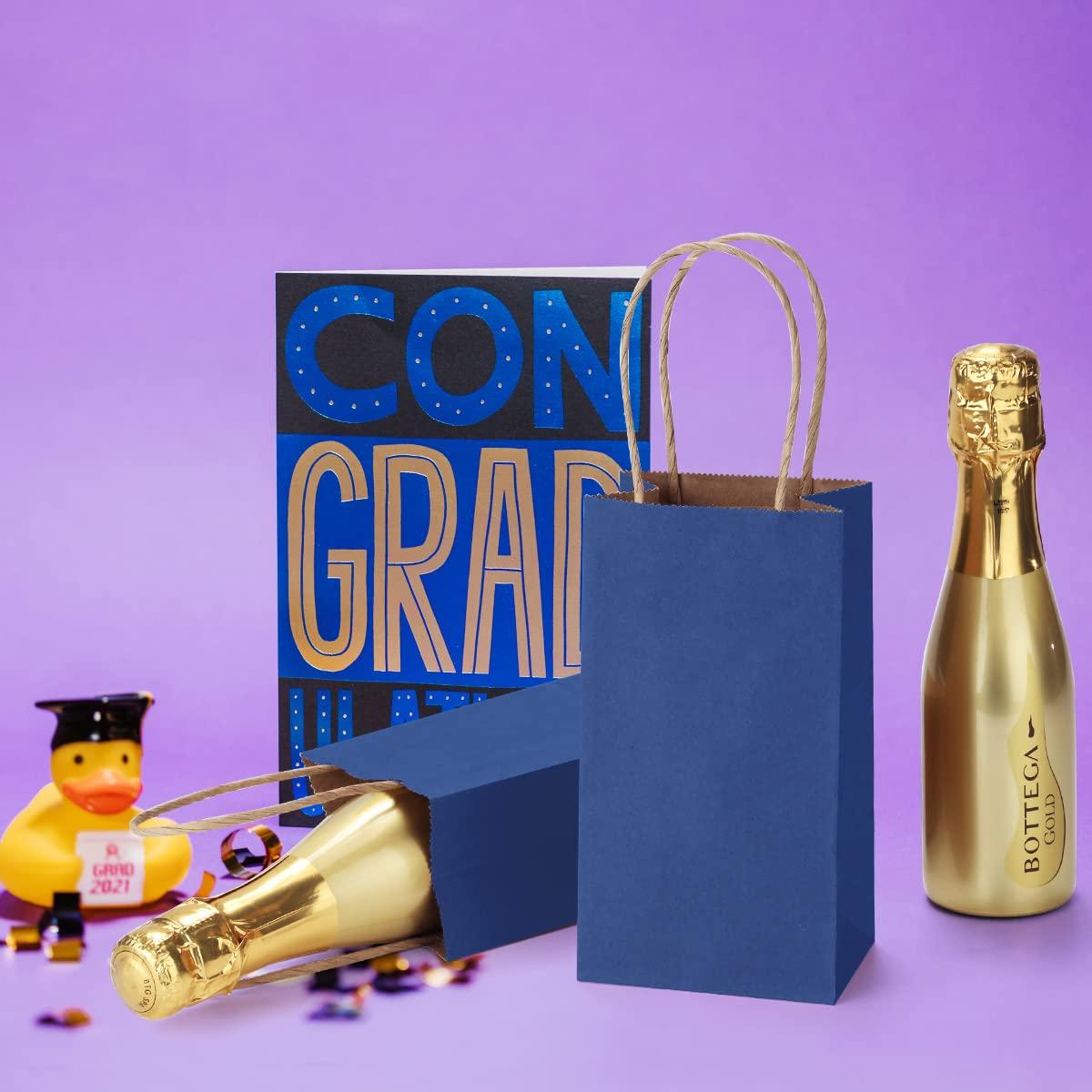 BagDream BagDream 100Pack 3.5x2.4x6.7 Inches Small-Kraft-Paper-Gift-Bags with Handles Bulk-Mini-Party-Favor-Bags Candy Bags Recyclable Tiny Navy Blue Paper Bag for Samples