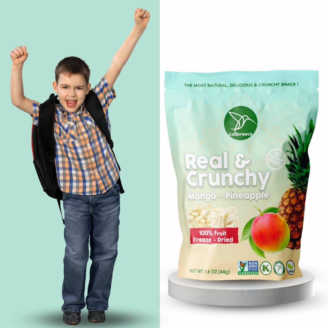 COLIBREECO Colibreeco, Freeze-Dried Fruit, Mix Pineapple & Mango, 1.6 Ounce (Pack of 8), Real and Crunchy, Non-GMO, Kosher and Vegan, 100% Fruit, No Sugar Added, Excellent for Healthy Snacks and Gluten Free.
