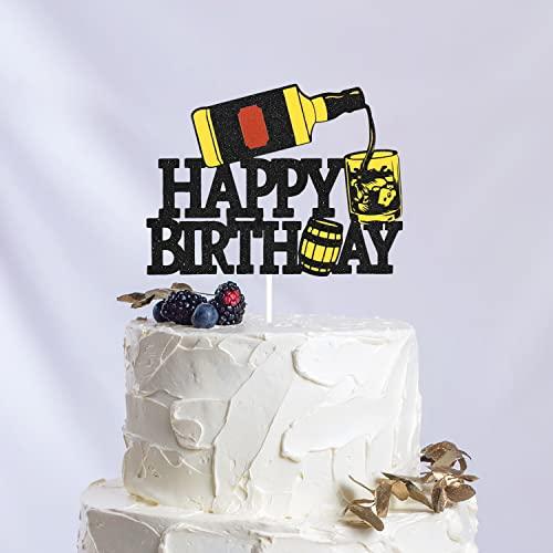 LHCING Whisky Happy Birthday Cake Topper - Aged To Perfection 30th 40th 50th Birthday Glitter WhisKey Cake Topper - Men Vintage Birthday Cake Decoration