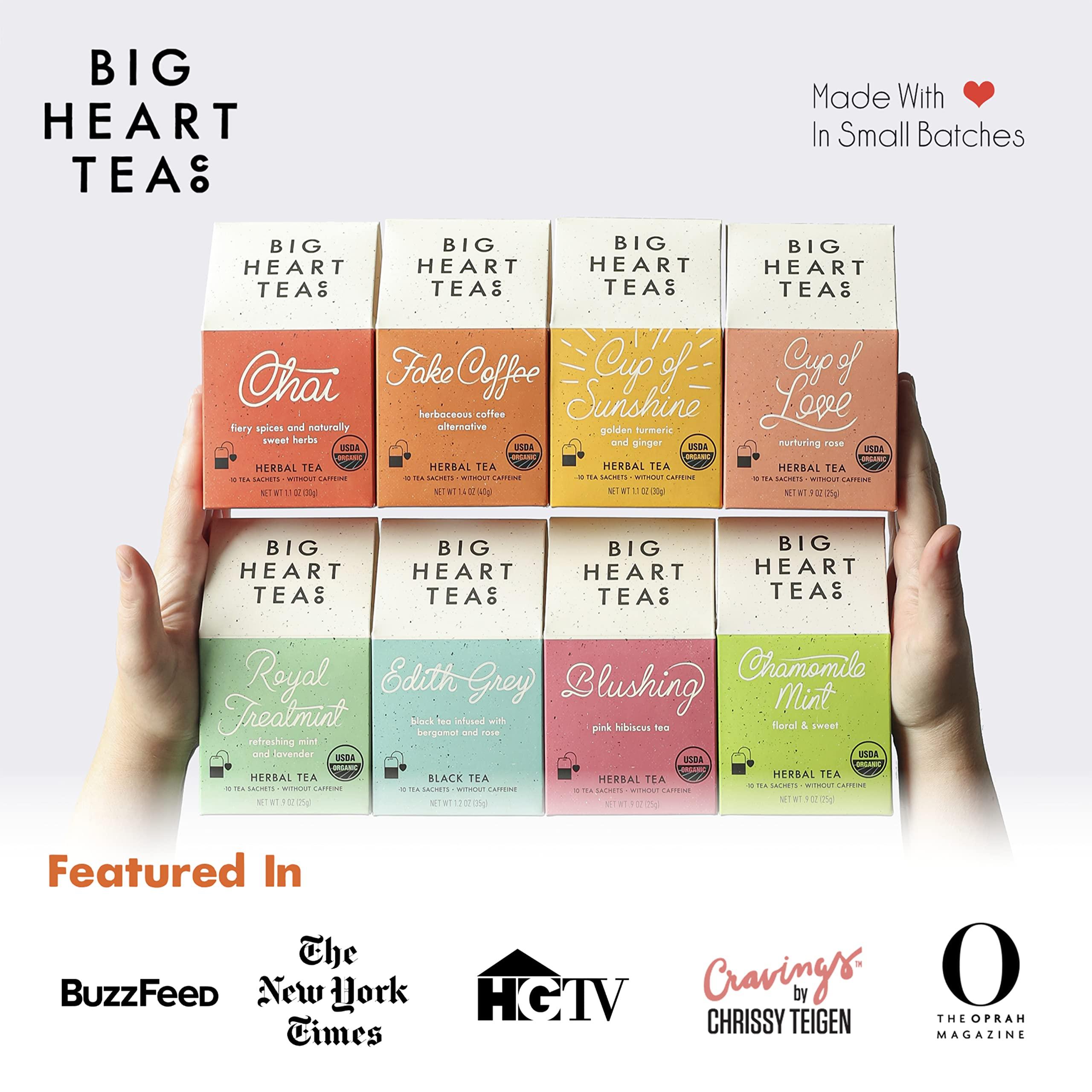 Big Heart Tea Co. Big Heart Tea Co. Tea Bags - Chamomile Mint - Certified Organic, Calming Herbal Decaf Tea in Zero Plastic Sachets with Small Batch Ground Herbs - Spearmint and Lemongrass, 10 Tea Bags