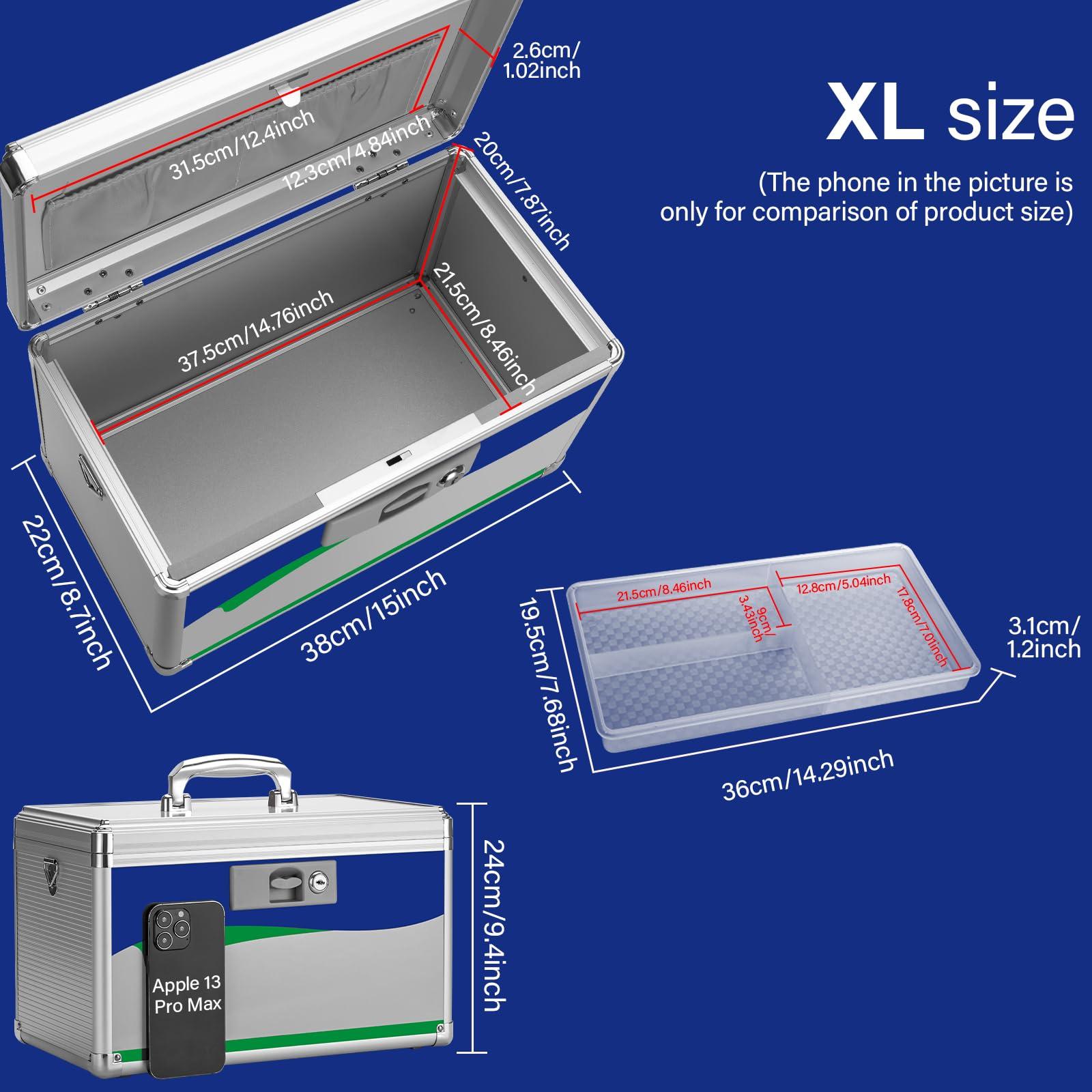 GODLONSEN GODLONSEN Medicine Lock Box for Safe Medication - 15 x 8.7 x 9.4 Inches - Lockable Storage Box for Drugs, First Aid Kit Empty, Lock Boxes with Key for Home/Outdoor (Blue/X-Large)