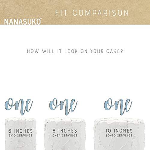 NANASUKO NANASUKO 1st Birthday Cake Topper - one - Double Sided Baby Blue Glitter - Premium Quality Made in USA