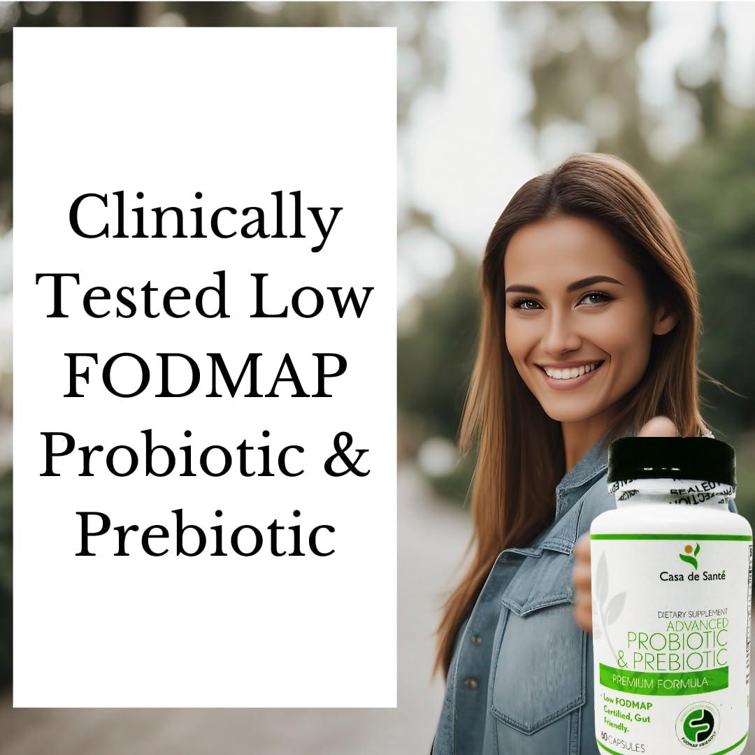 Casa de Sante Casa de Sante Low FODMAP Certified Probiotic & Prebiotic Synbiotic Supplement, IBS IBD & SIBO Dairy Free Vegan, Soy/Gluten/Inulin Free Non GMO No Gas No Bloating (60 Caps)