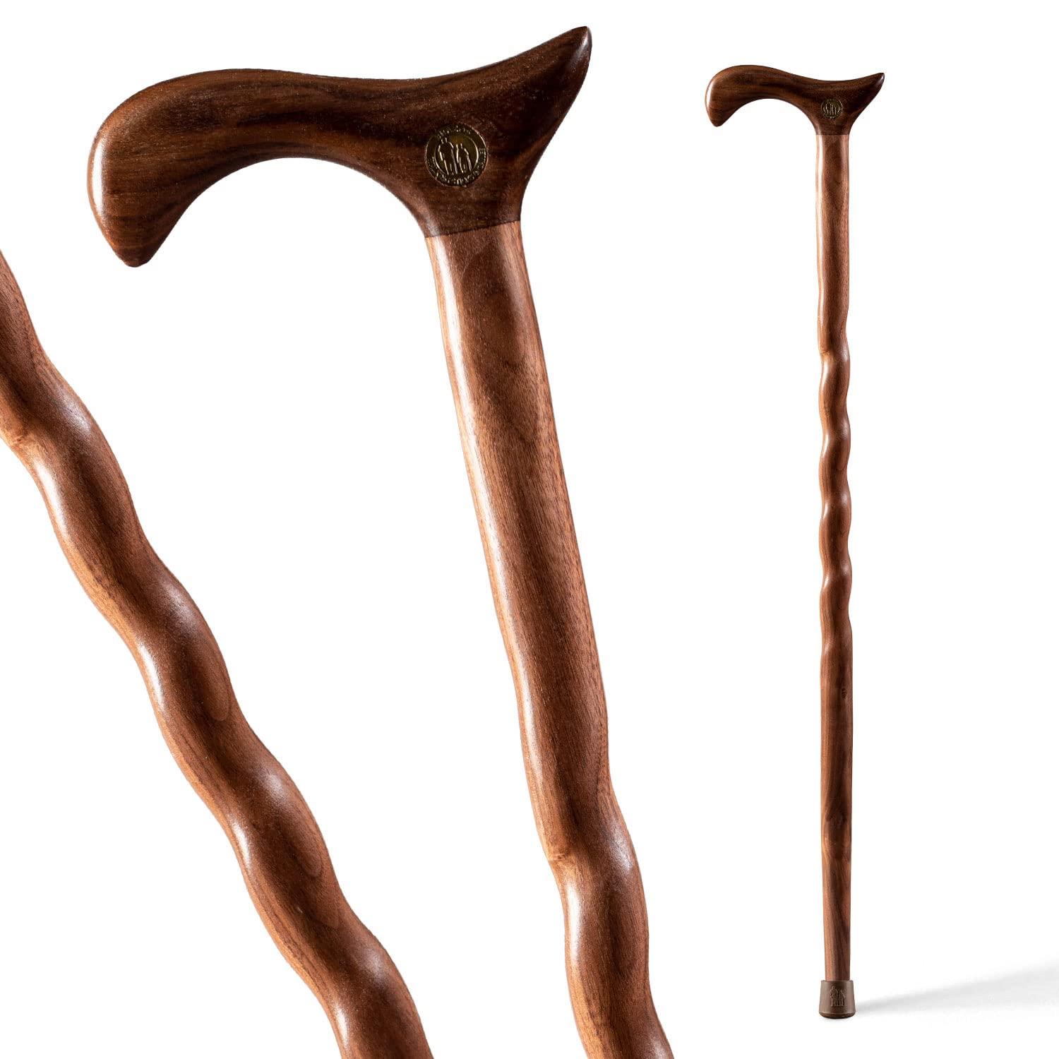 Brazos Brazos Handcrafted Wood Walking Cane, Twisted Walnut, Derby Style Handle, for Men & Women, Made in the USA, 34\"
