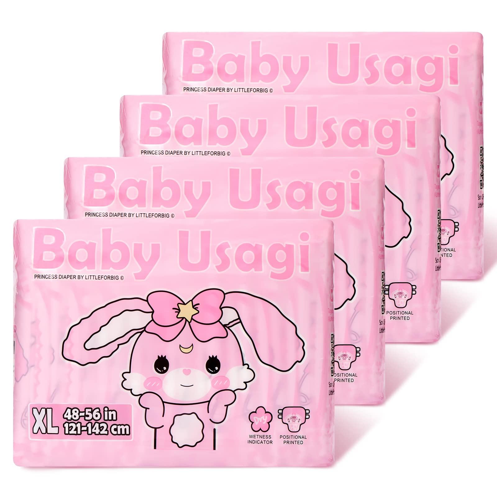 Littleforbig Littleforbig Adult Printed Diaper 40 Pieces (4 Packs) - Baby Usagi (X-Large 48\"-56\")