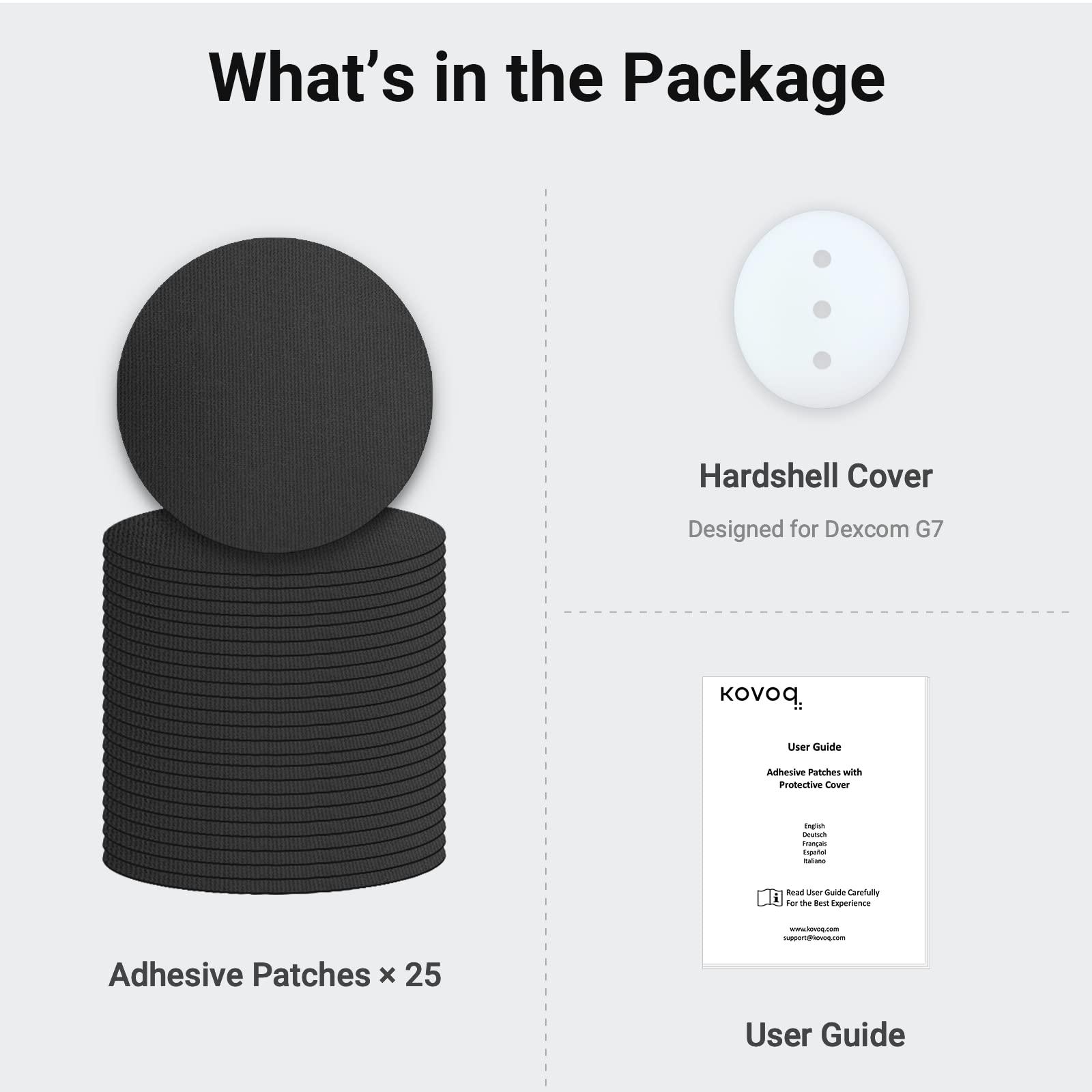 KOVOQ KOVOQ - Dexcom G7 Over Patches - Waterproof 25-Pack Dexcom Stelo & G7 Over Patches with Reusable Hardshell Cover, Latex-Free, Hypoallergenic, Long-Lasting, Breathable (BLK)