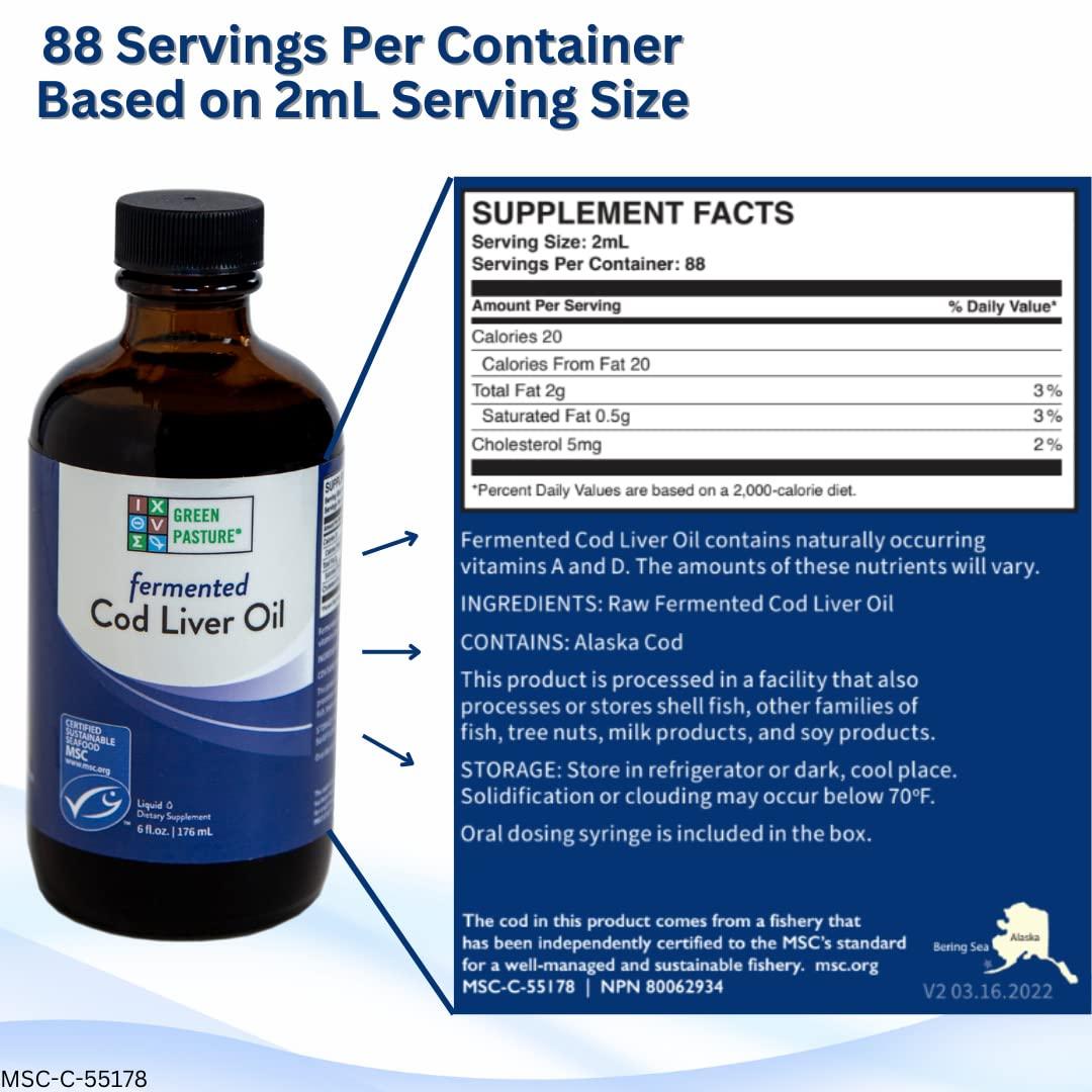 Green Pasture Green Pasture - Fermented Cod Liver Oil Liquid -6 fl. oz. Vitamin A Vitamin D Omega 3 Omega 6 Omega 9 (6oz Unflavored)
