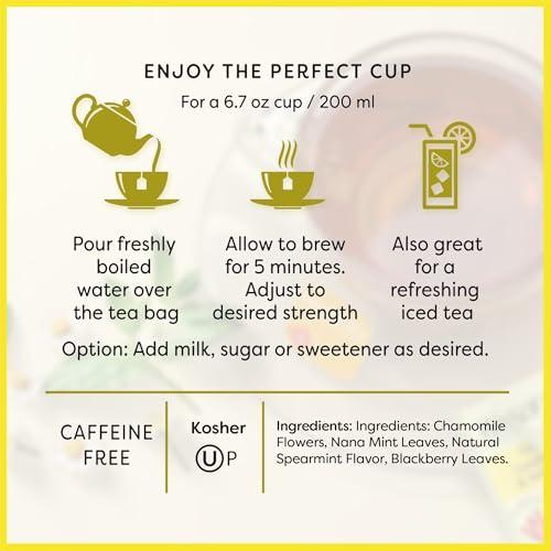 Wissotzky Tea Wissotzky Chamomile Tea with Nana Mint, Herbal Tea, 20 Tea Bags | Caffeine Free | Soothing Blend | Sleep Support