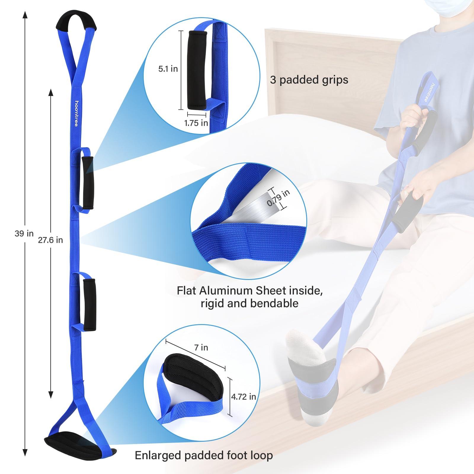 HOOMTREE 39 Inch Long Leg Lifter Strap with Padded Handgrips and Foot Loop,Rigid Leg Lifter Hip&Knee Replacement Surgery Recovery Kit,Mobility Aids Tool Foot Lifter Easily Get in and Out of Bed,Car,Wheelchair