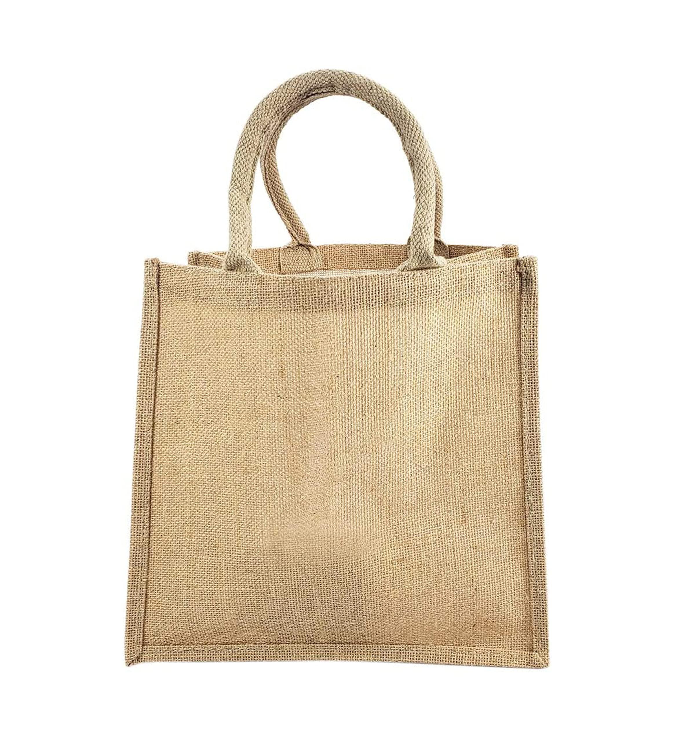 TBF 12-Pack Heavy Duty Sturdy Jute Burlap Tote Bags with Handles Reusable Grocery Shopping Bags Blank Fabric for DIY, Crafts (Medium: 12\" x 12\" x 7.75\")