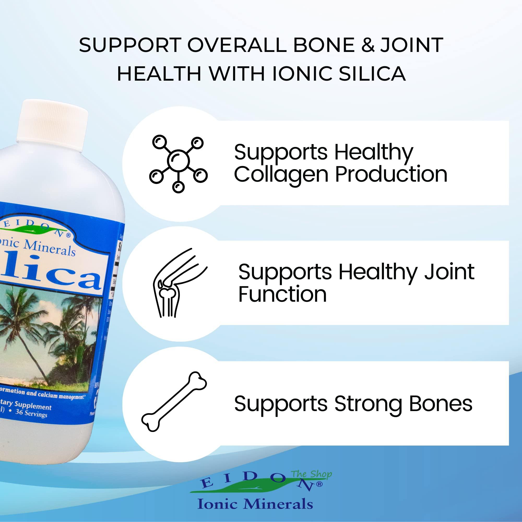 Eidon Ionic Minerals Eidon Liquid Silica Mineral Concentrate - Silica Supplement for Hair, Skin and Nails, Silica Drops to Support Collagen Production, Joint and Bone Health, Helps Manage Calcium, No Added Sugar - 18 oz
