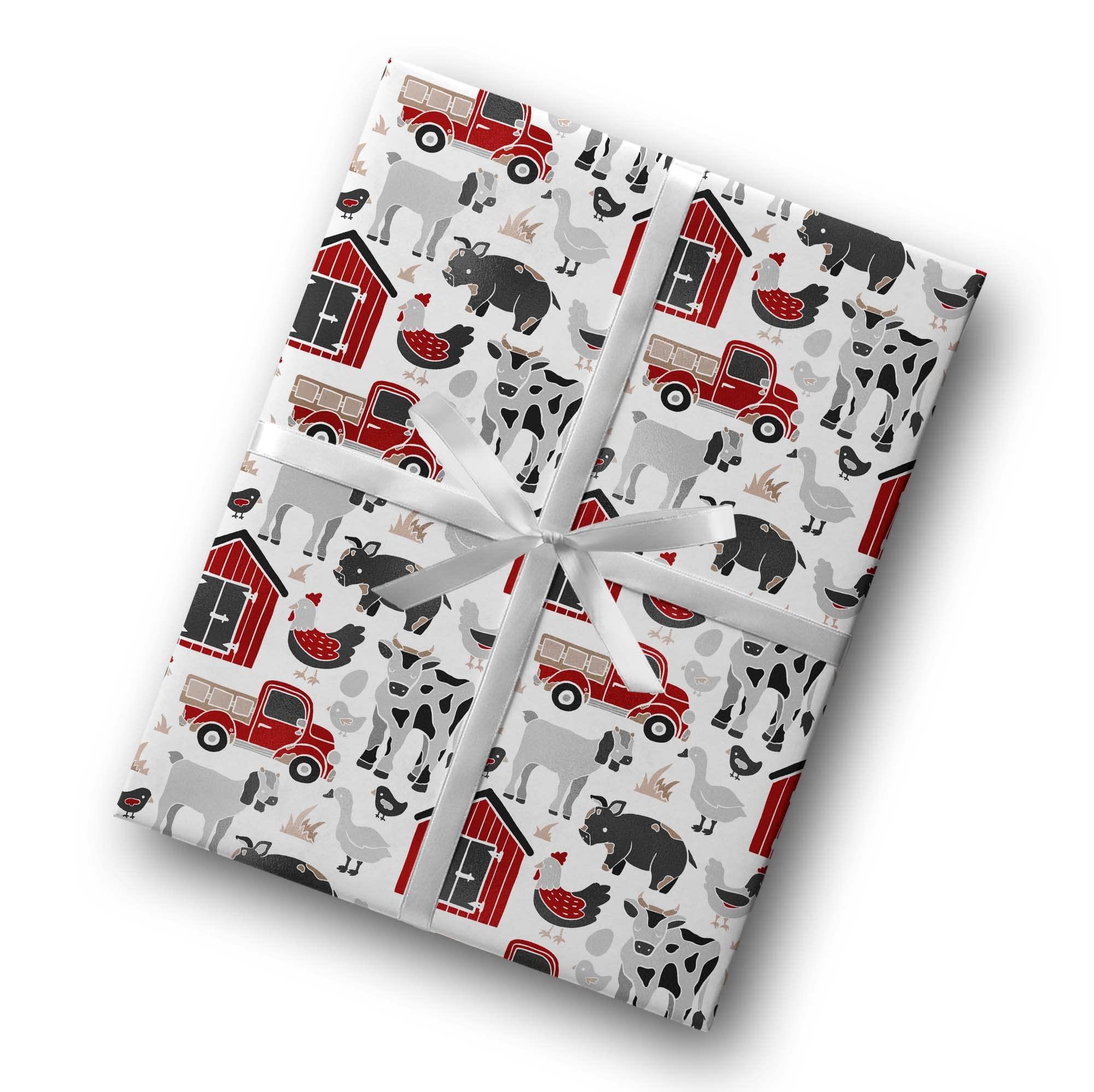 Generic Black White Red Barn Farm Animal Wrapping Paper Premium Barnyard Gift Wrap Party Shower Decoration (12 foot x 30 inch roll)
