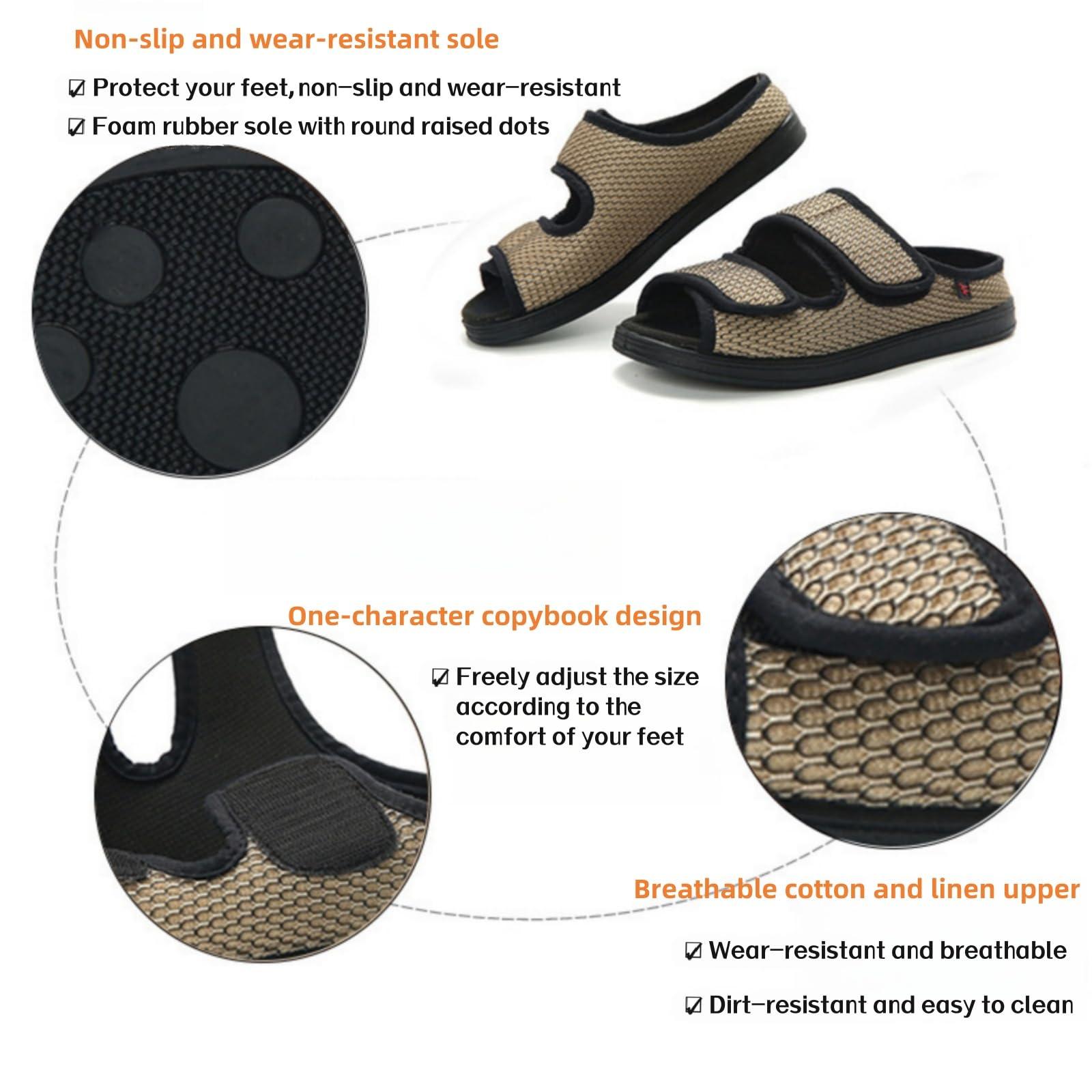 KUMUROETA KUMUROETA Extra Wide Diabetic Foot Shoes,Unisex for Swollen Feet,Adjustable Slippers,Men\'s Diabetic Sandals for Obesity,Hallux Valgus,Plantar Fasciitis,Arthritis,Black