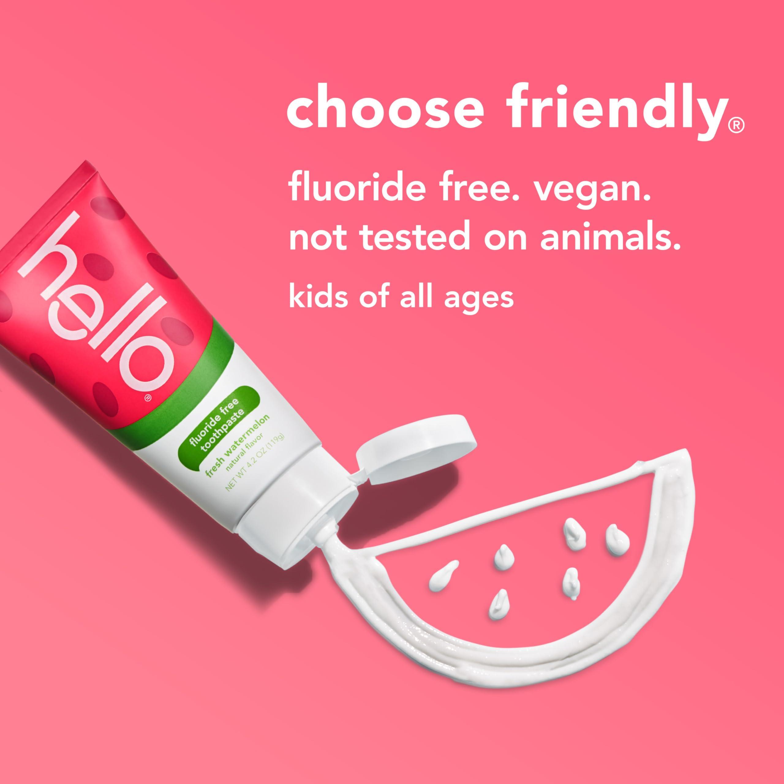 hello Hello Natural Watermelon Flavor Baby & Kids Fluoride Free Toothpaste, Vegan, SLS Free, Gluten Free, Safe to Swallow for Baby and Toddlers, 4.2 Ounce (Pack of 3)