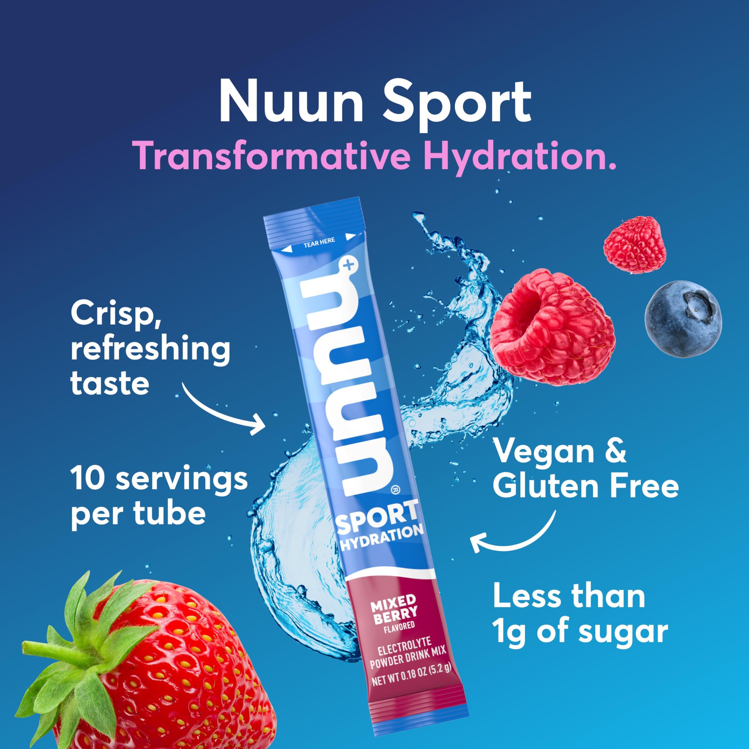 Nuun Nuun Sport Electrolyte Powder Packets - Mixed Berry Flavor | 5 Essential Electrolytes for Hydration | Easy Open Drink Mix with Magnesium | 1g Sugar | Non GMO, Vegan | 16 Single Serving Sticks