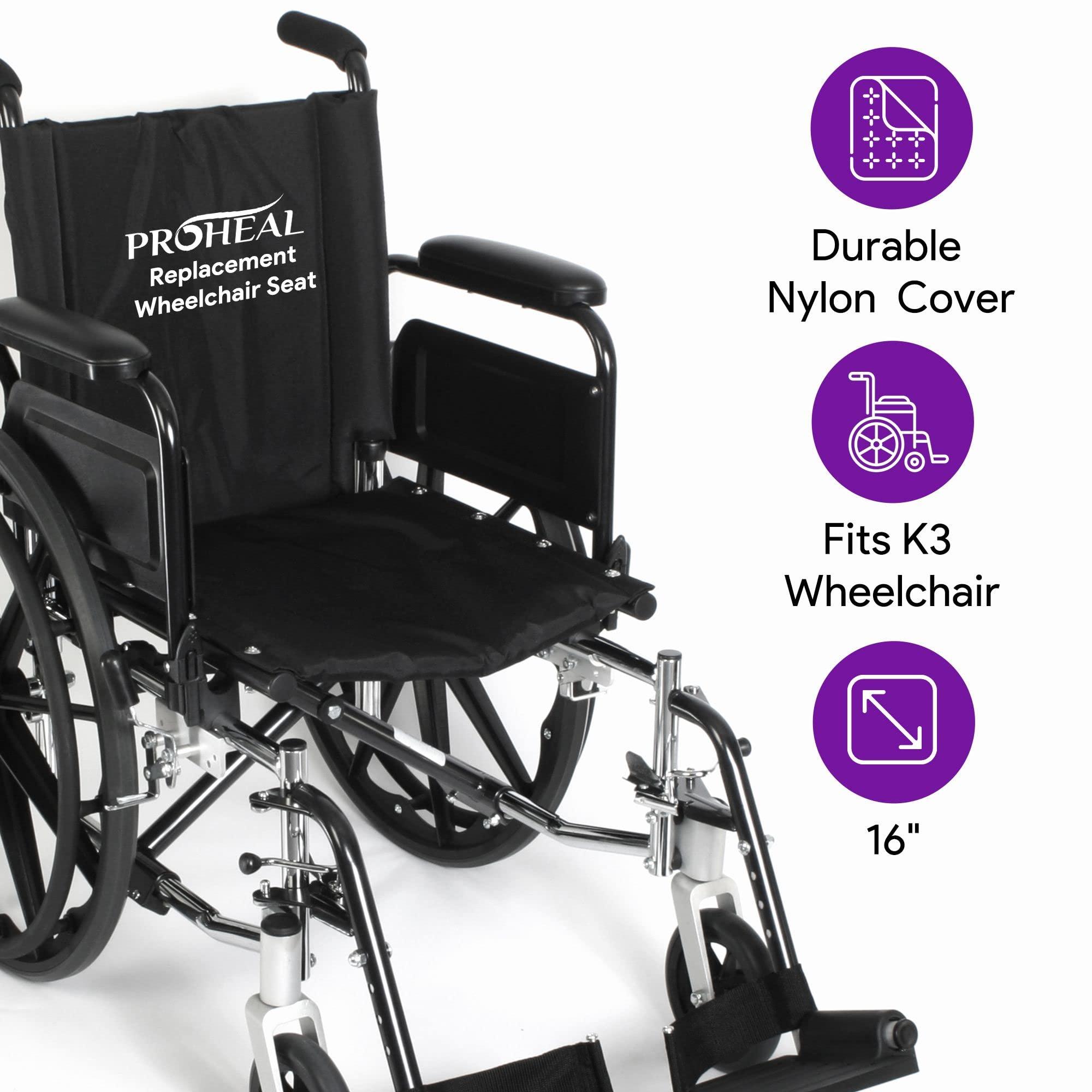 ProHeal Nylon Wheelchair Seat Replacement - Upholstery Wheelchair Seats Replacements for 16\" Chair - Comfortable and Supportive Padded Seat for Wheelchair - K3