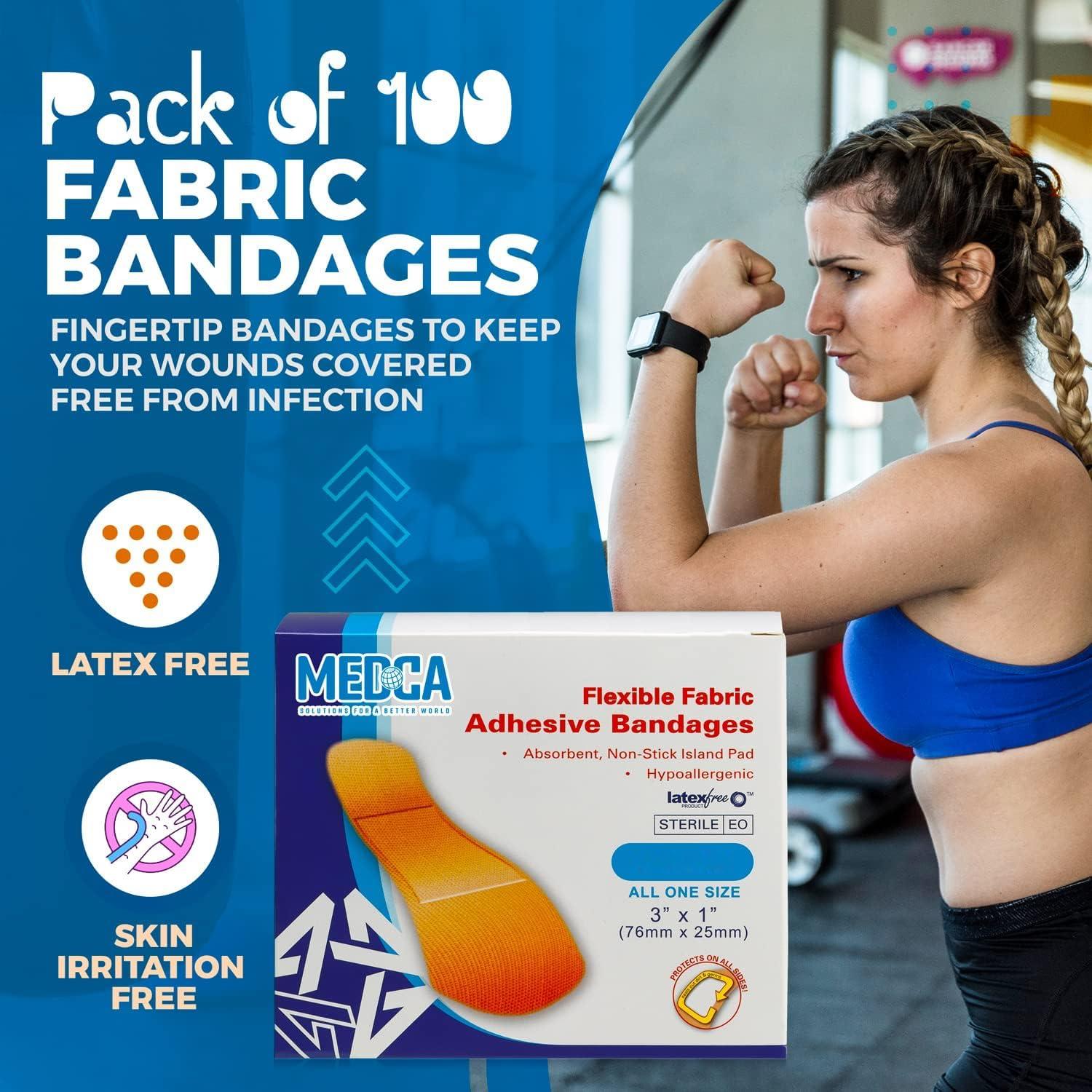 MEDca Flexible Fabric Bandages - Flex Fabric Adhesive Bandages Finger-Tip Bandages Knuckles andThumb Bandages for Finger Careand to Protect Wounds from Infection - (200 Count)