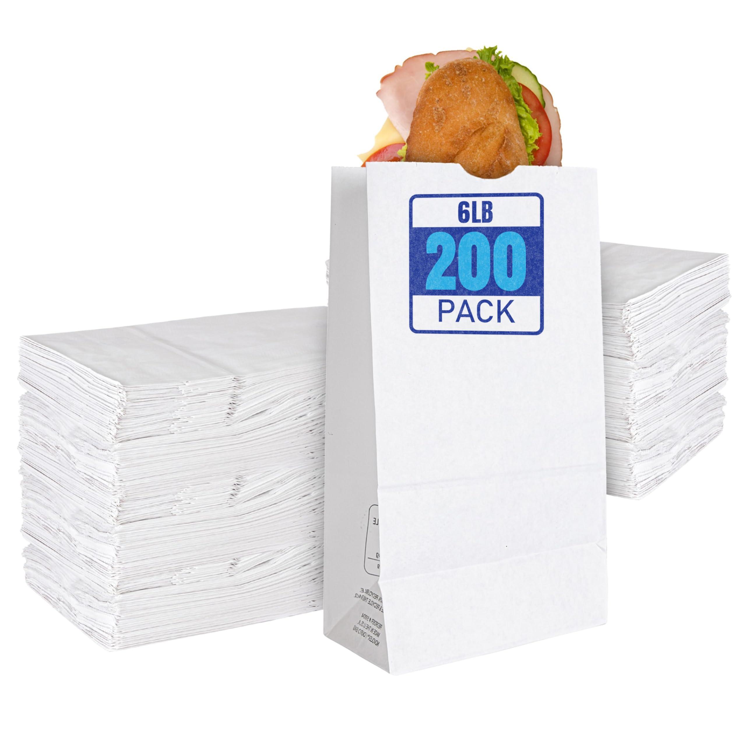 Stock Your Home Stock Your Home 6 Lb White Paper Bags (200 Count) - Eco Friendly White Lunch Bags - Small White Paper Bags for Packing Lunch & Snacks - Blank White Lunch Bags Paper for Arts & Crafts Projects