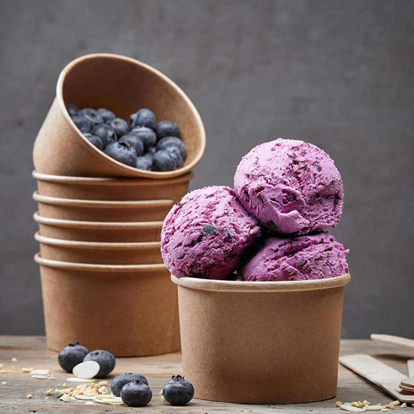 Lyellfe Lyellfe 100 Pack Disposable Paper Bowls with Lids, 8 Oz Heavy Duty Kraft Paper Bowl, To Go Soup Container Dessert Cups for Ice Cream, Yogurt, Cold and Hot