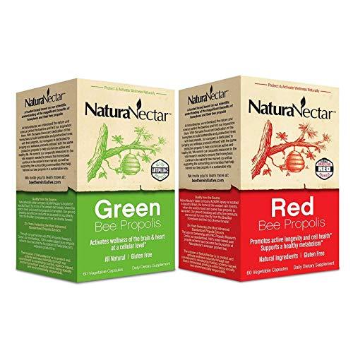 NaturaNectar NaturaNectar Natural Bee Propolis Bundle - Green and Red Propolis - for Immune and Memory Support* and a Healthy Metabolism* - 60 Capsules per Bottle