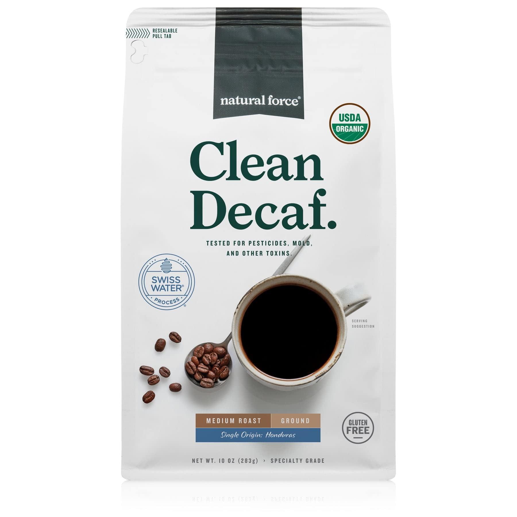 Natural Force Natural Force - Organic Clean Decaf Coffee, Mold & Mycotoxin Free, Lab Tested for Toxins & Purity, Low Acidity, Incredible Taste & Aroma, Ground Swiss Water Decaf Medium Roast, 10 oz