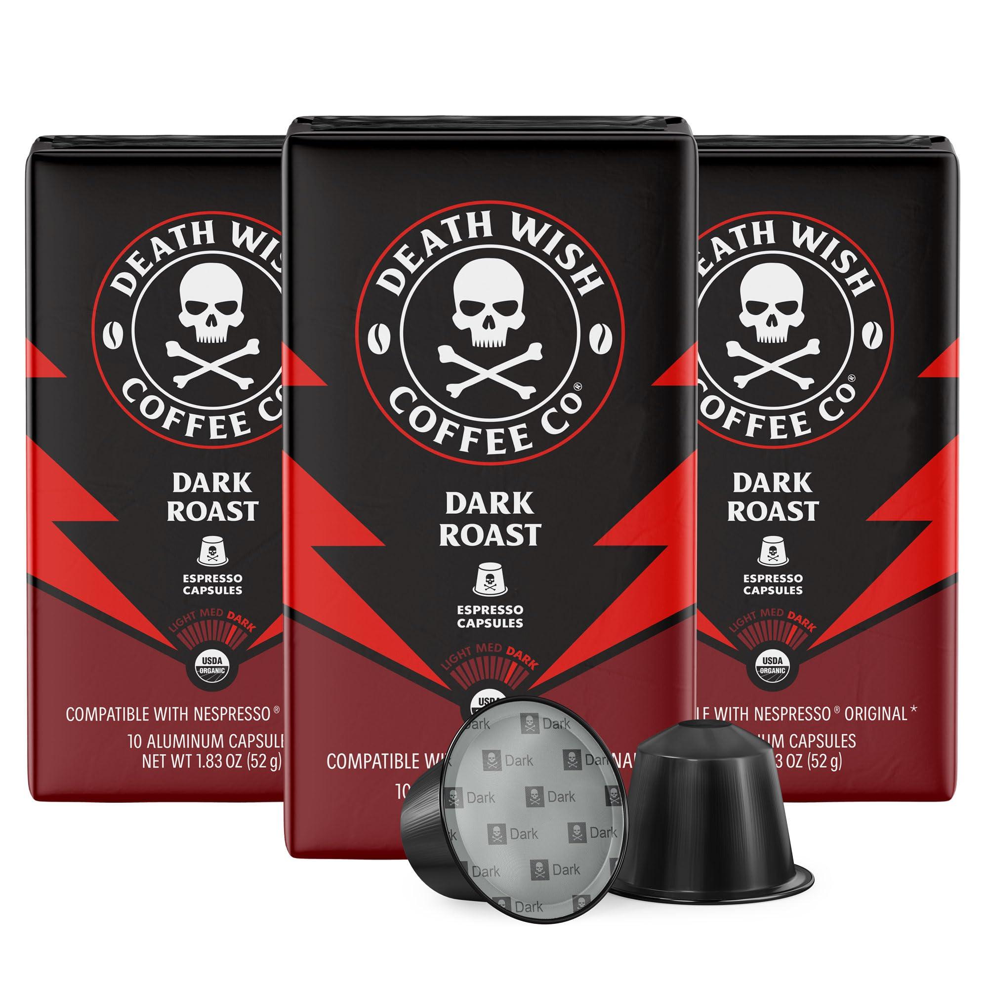 Death Wish Coffee Co. Death Wish Coffee, Capsules Compatible with Nespresso Original Machines, Dark Roast