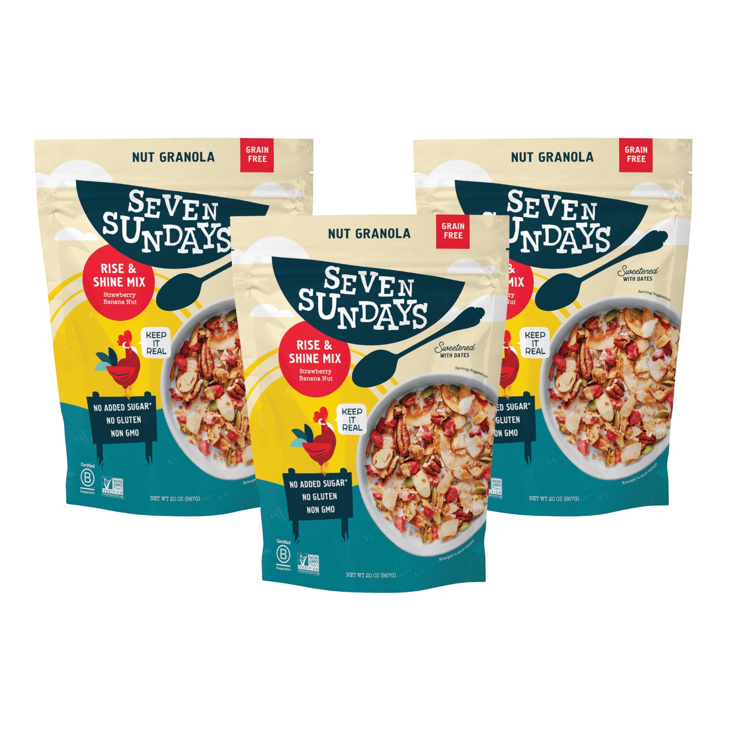 Seven Sundays Seven Sundays Nut Granola Cereal, Rise & Shine Strawberry Banana Nut, 20 Oz (Pack of 3), Grain & Gluten Free, 5g Protein, 5g Net Carbs, Keto Friendly