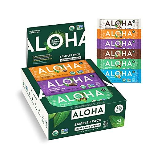 ALOHA ALOHA Organic Plant-Based Protein Bars - 6 Flavor Variety Pack with 12 Count Bars & Chocolate Fudge Brownie 12 Count Bars - Vegan, Gluten-Free