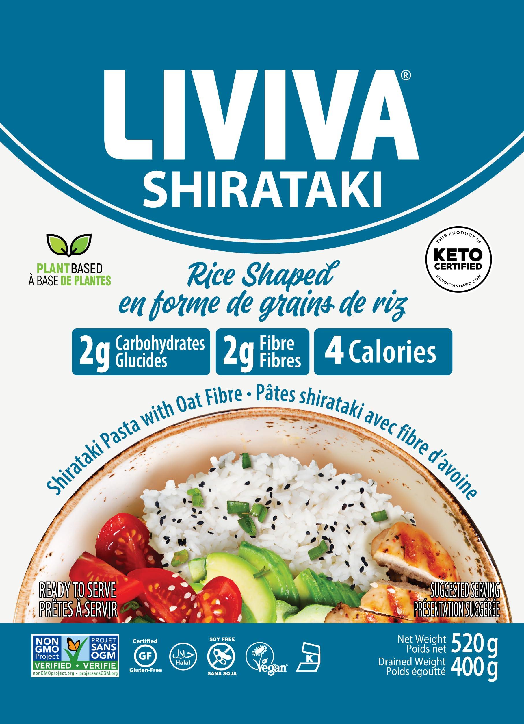LIVIVA LIVIVA Organic Shirataki Konjac Rice Shaped (6 Pk - 110 oz) Diabetic-Friendly Low Carb, Low Calorie Pasta Noodles Ready to Serve No Odor, Certified Non-GMO, Gluten Free, Vegan, Plant-Based, Keto, Kosher, Halal