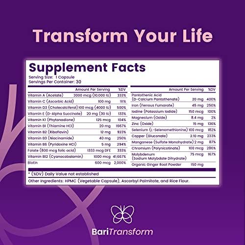 BariTransform BariTransform Bariatric Multivitamin with Iron Capsule 30 Ct Bariatric Vitamins Multivitamin with Organic Ginger Root for Digestion Support Once-A-Day Vitamins