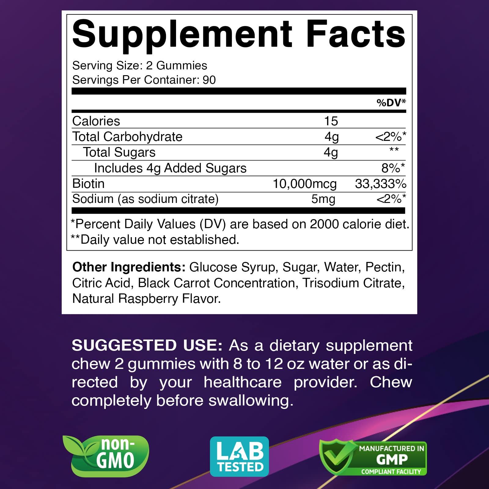 Vitabod Vitabod Biotin Gummies 10000mcg for Healthy Hair, Skin & Nails Growth Vitamins for Women, Men & Kids - Vegan, Non-GMO, Hair Growth Supplement 180 Gummies