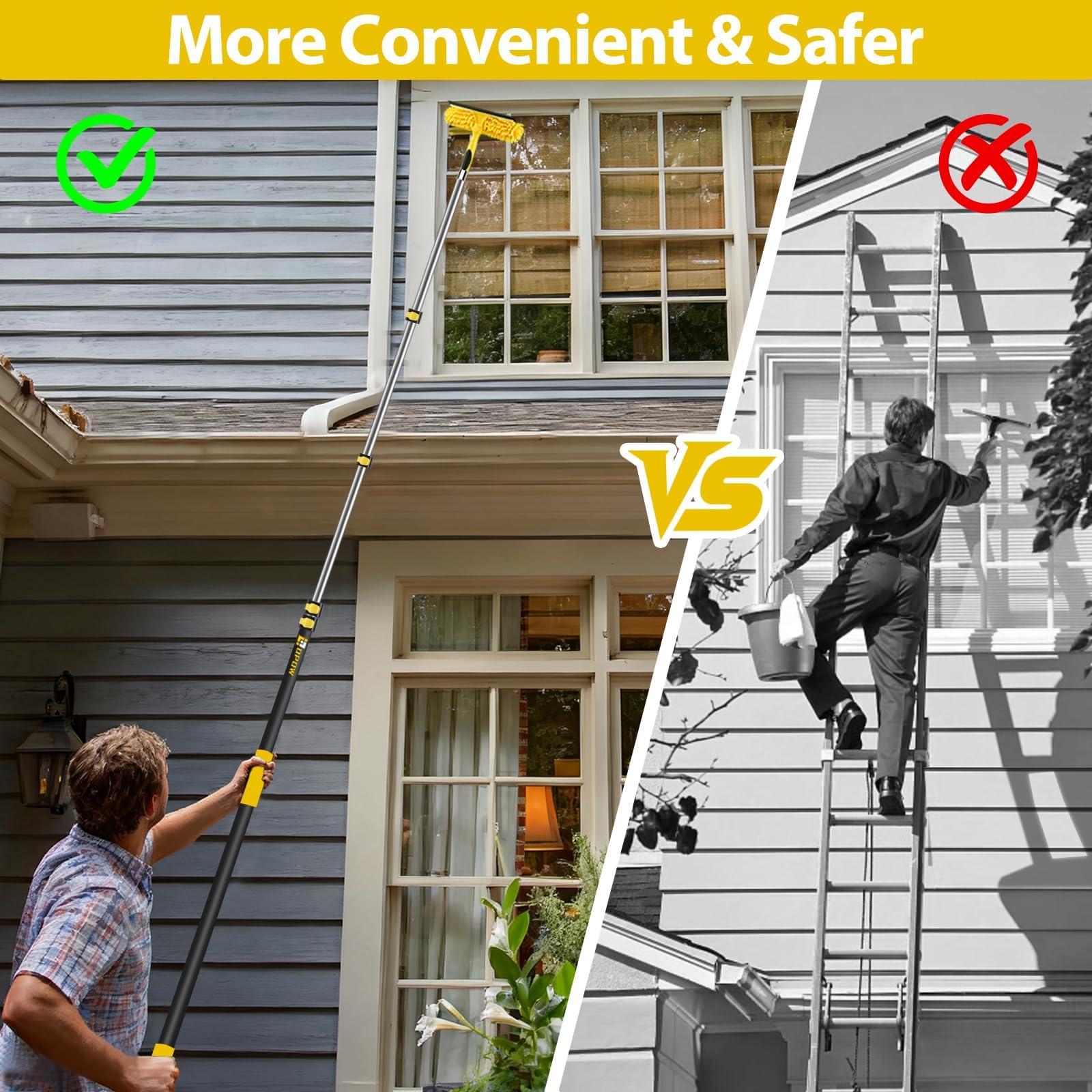 Opow 30 Foot High Ceiling Duster Kits with 7-24ft Heavy Duty Extension Pole, High Reach Duster for Cleaning,Microfiber Feather Duster,Cobweb Duster,Ceiling Fan Duster,Window Squeegee & Cleaner