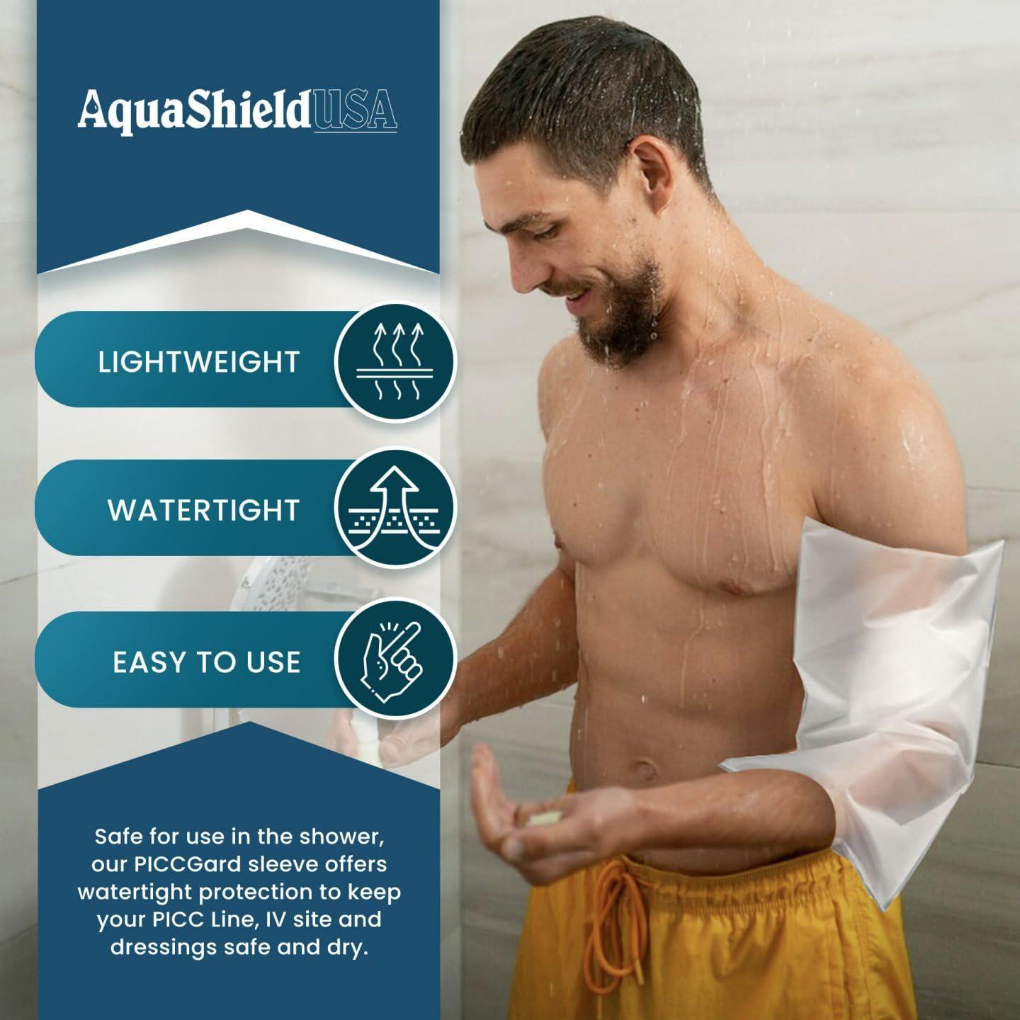 AquaShield Aqua Shield\'s PICCGard: waterproof, reusable IV/PICC line sleeve for shower use. Durable polyurethane, flexible fit, skin-friendly. Ideal for medical professionals & home users - Small: 9\"-12\" Size