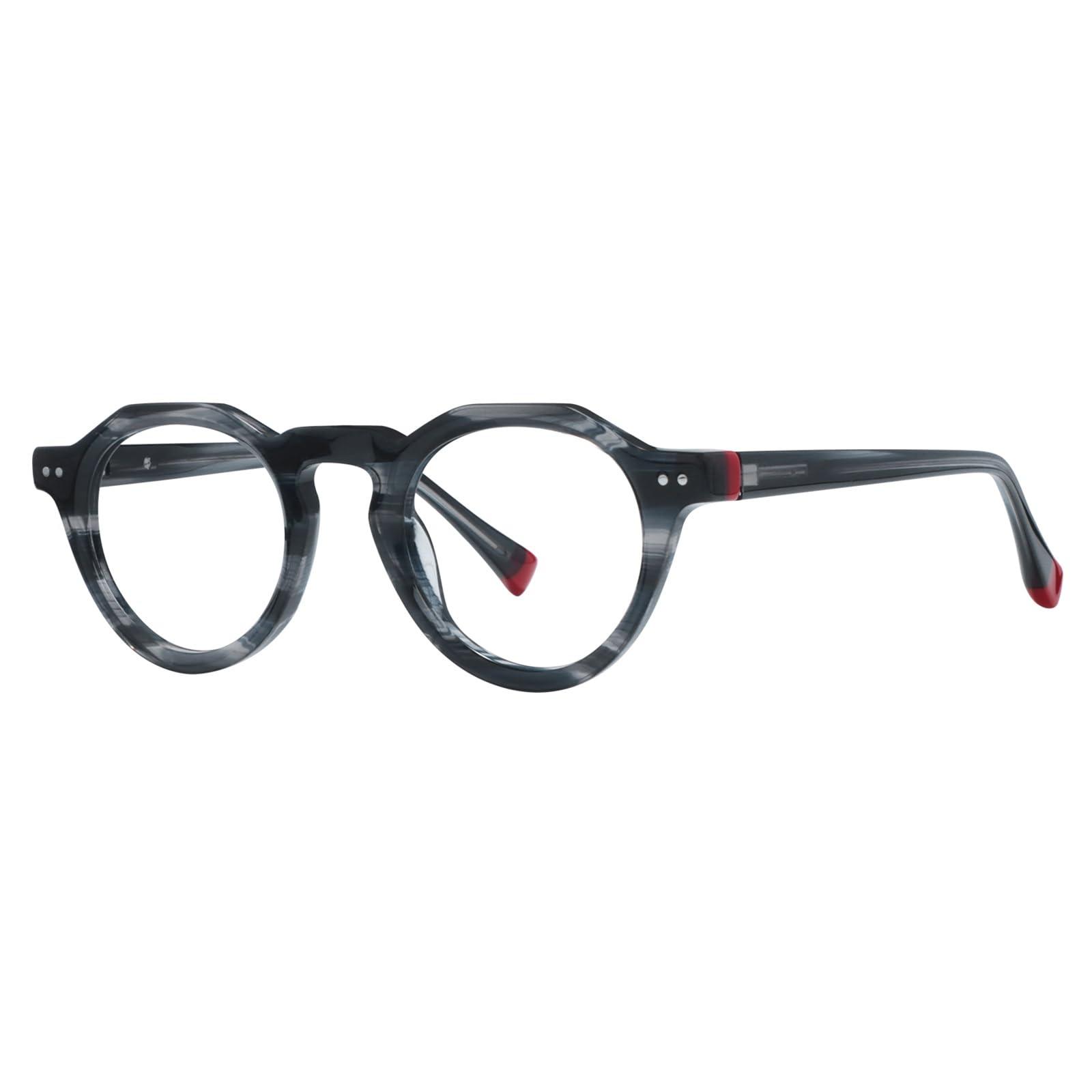 FYTOO FYTOO Stylish Round Glasses Blue Light Blocking Reading Glasses for Women Men Grey Lightweight Readers 0.0 with Spring Hinge Anti Glare/Eye Strain Warner FT1358