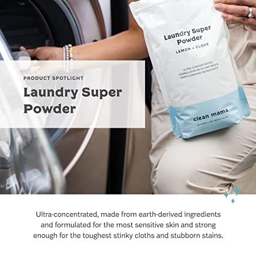 CLEAN MAMA Clean Mama Laundry Super Powder Detergent - Extra Strength Laundry Detergent Powder - Natural Laundry Detergent for Sensitive Skin - Enzyme Powered, Fights Stains & Odors - Sweet Mint, 60 Loads