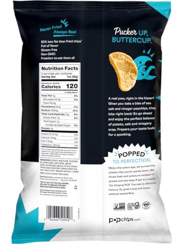 popchips Popchips Potato Chips, Sea Salt & Vinegar, 4ct 5.0oz Share Bags, Low-Calorie, Gluten Free, Salty Snacks for Adults and Children, Non-GMO, Vegan & Kosher Friendly, 130 Calories Per Serving