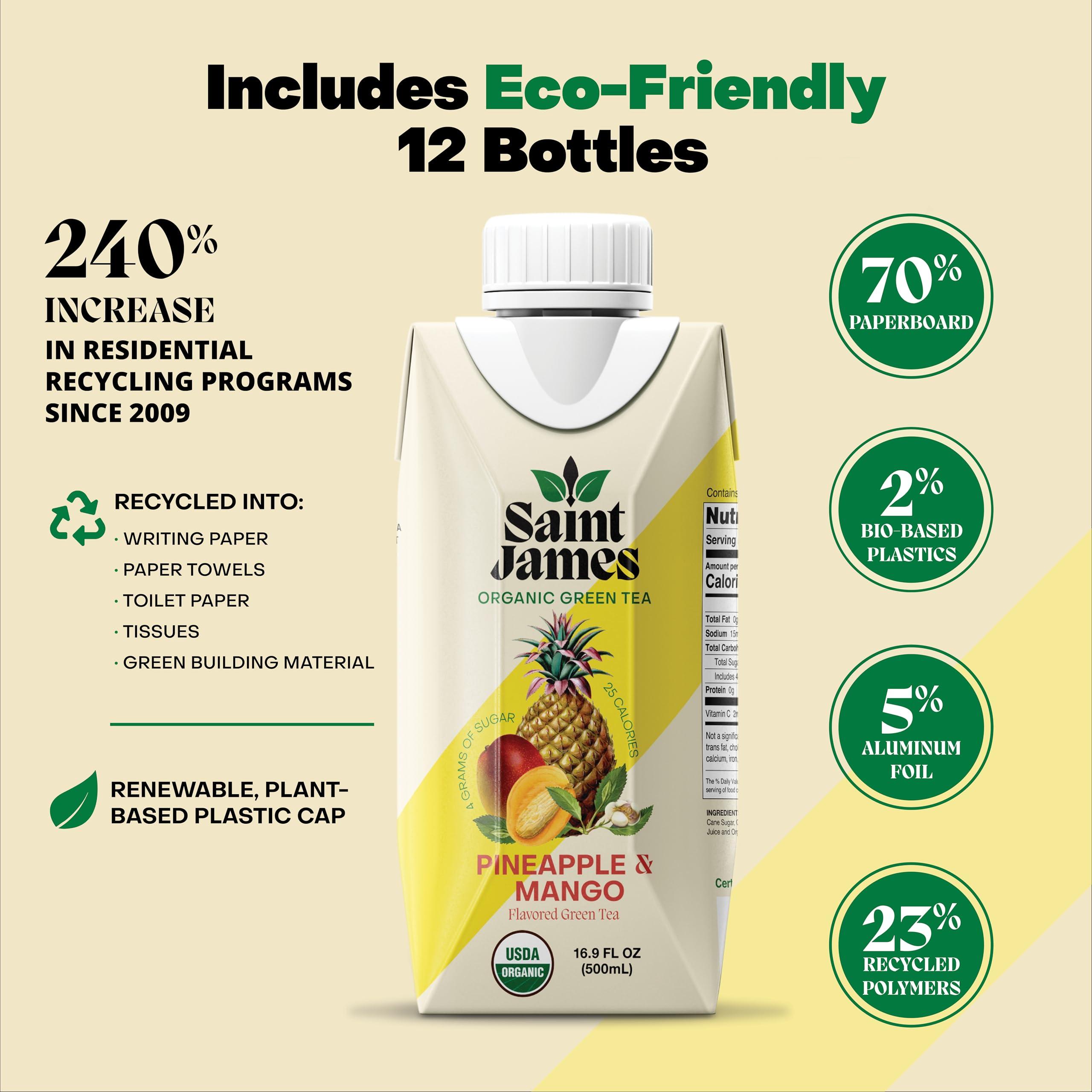 Saint James Iced Tea Saint James Iced Tea - Organic Green Tea - Non GMO, Gluten Free, Low Calorie & Low Sugar - Pineapple & Mango, 12 Pack (16.9 fl oz each)