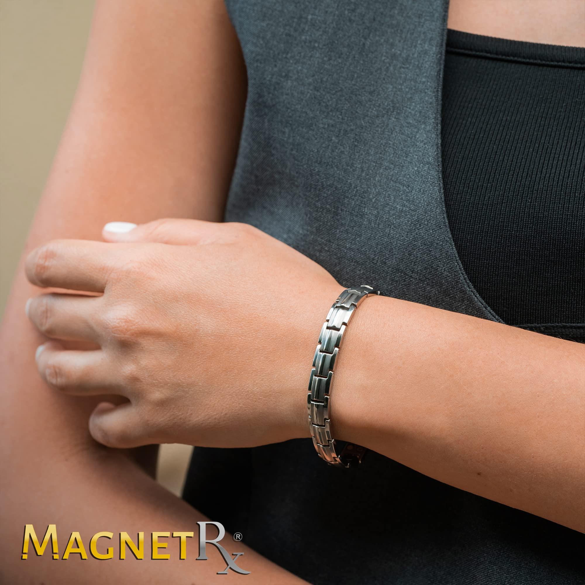 MagnetRX MagnetRX® Women's Ultra Strength Magnetic Bracelet - Effective Titanium Magnetic Bracelets for Women - Adjustable Bracelet Length with Sizing Tool for Perfect Fit (Silver)