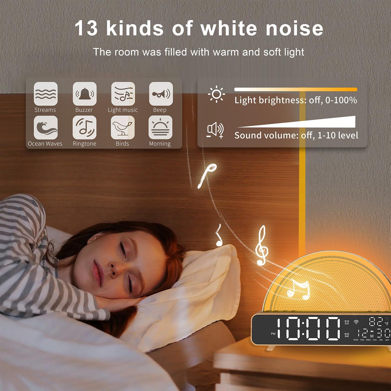 ANYPLUS ANYPLUS White Noise Sound Machine, Sunrise Alarm Clock APP/AI Voice Control Work for Bedroom, Sound Machine for Sleep with Touch Night Light, Sleep Aid, Snooze Timer, Dual Alarms, Sunrise Simulation