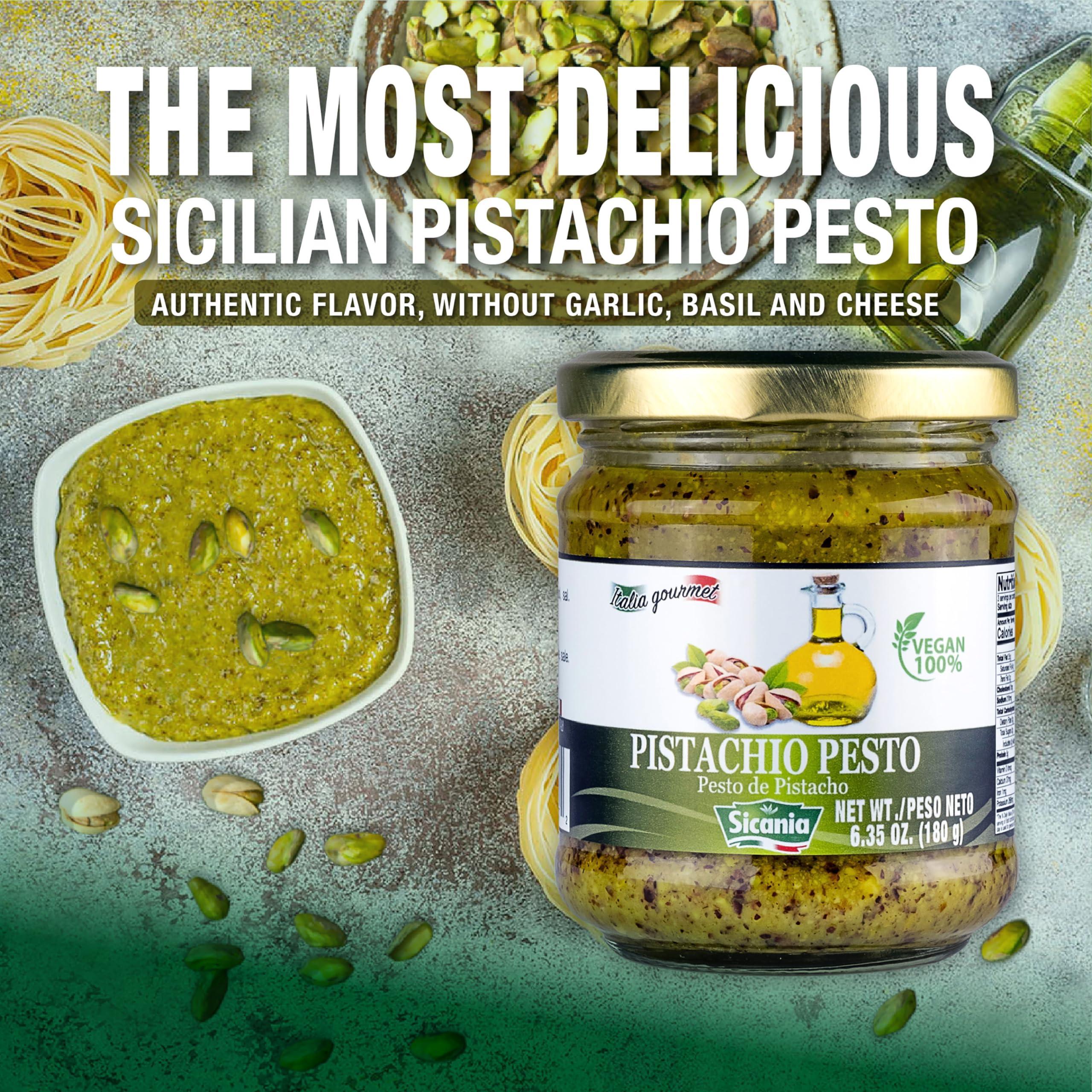 SICANIA SICANIA Pistachio Pesto Sauce, Savor the Taste of Sicily with Our Healthy, Palm Oil-Free Recipe - Ready-to-Eat, 6.35 oz (180Gr)