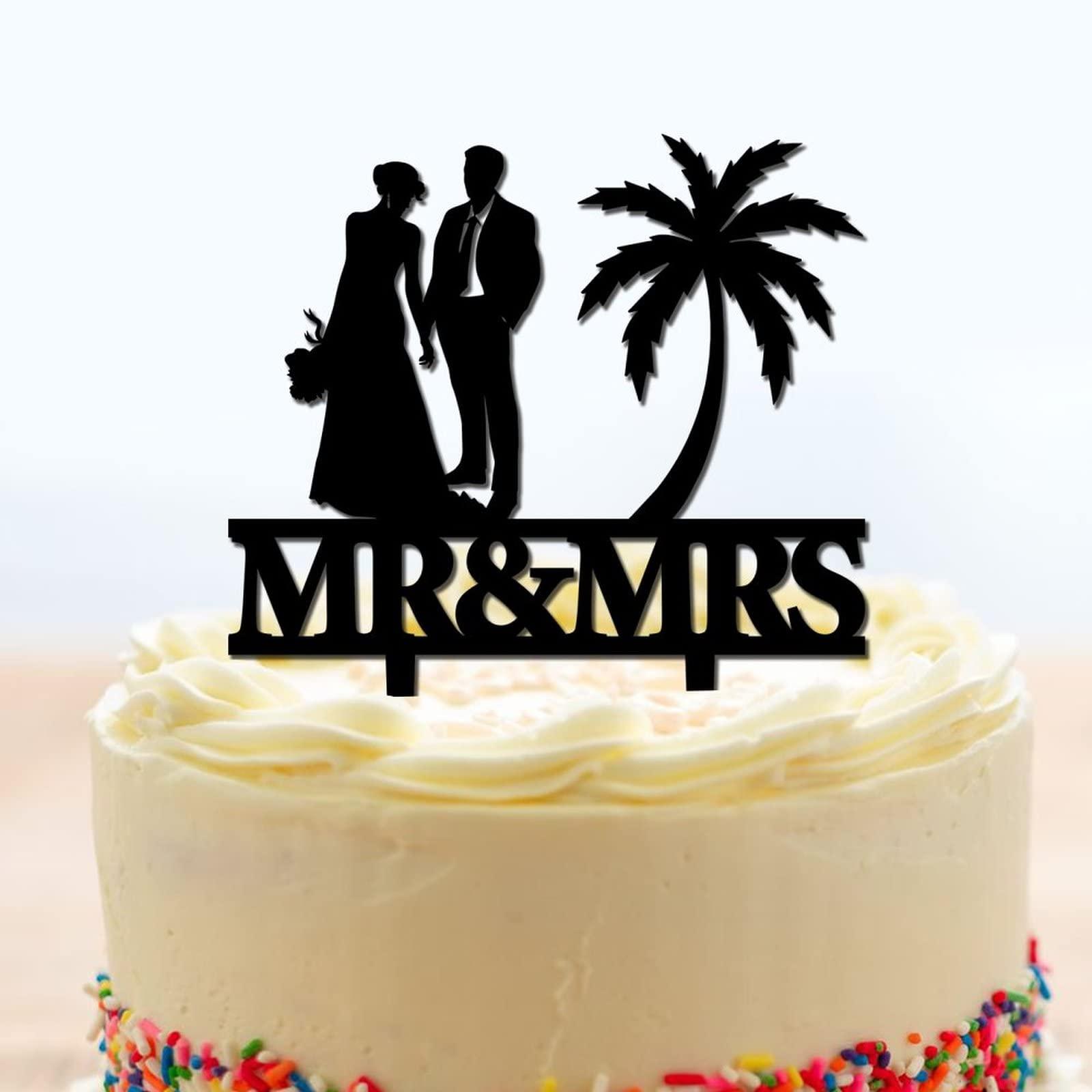 UanMere Cake Toppers Personalized Beach Theme Wedding Cake Toppers with Last Name Black Acrylic Anniversary Cake Topper Mr And Mrs Engagement Cake Supplies Boho Gifts for Married