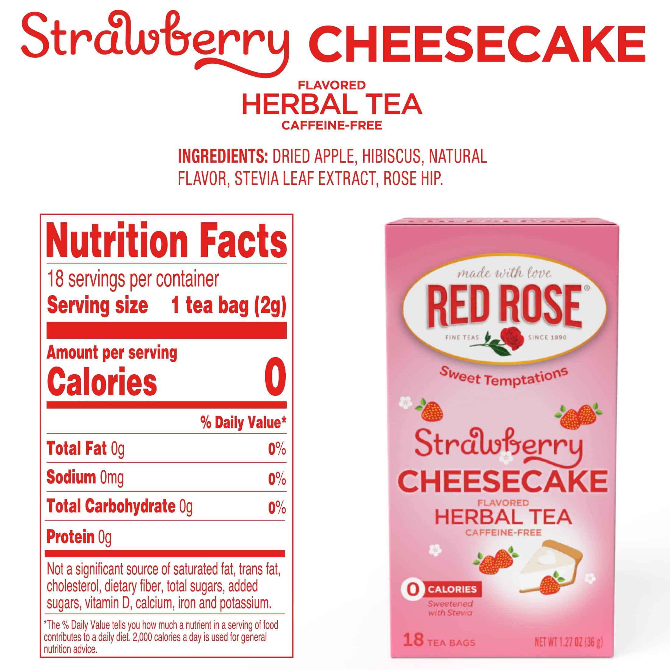 Red Rose Red Rose Sweet Temptations Dessert Tea Strawberry Cheesecake, Zero Carbs, Zero Sugar Bursting with Flavor Caffeine-Free Delicious Beverage Herbal Tea, 18 Count Fruit Naturally Flavored Herbal Tea