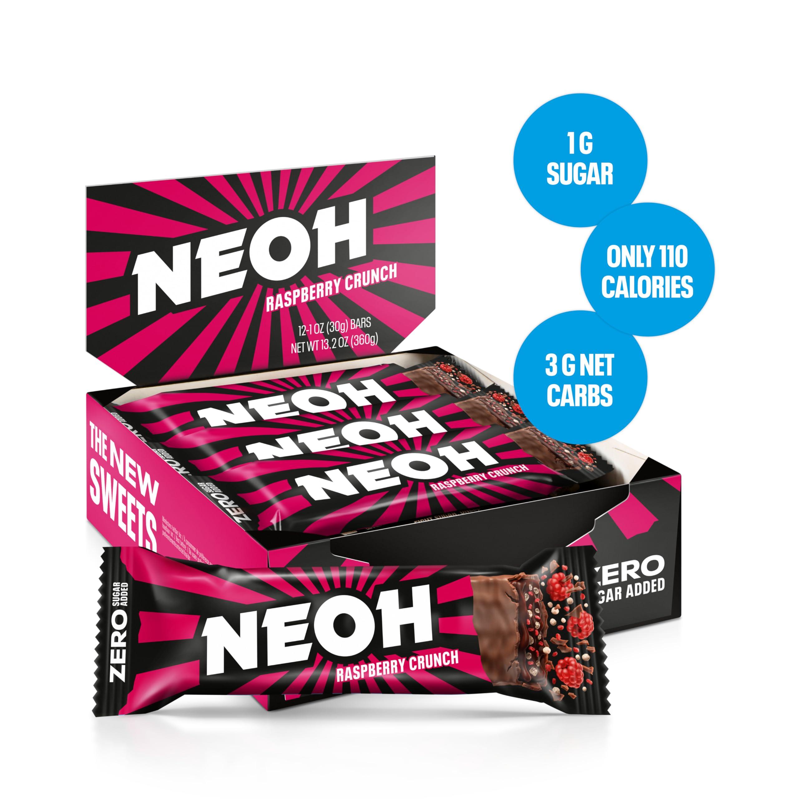 NEOH NEOH Raspberry Bars - Keto Chocolate Dipped Candy Bar, Gluten-Free Low-Calorie, Low-Carb, Plant-Based, High-Fiber Snacks, No Added Sugar, 1 Ounce Individually Wrapped Bars, 24 Pack