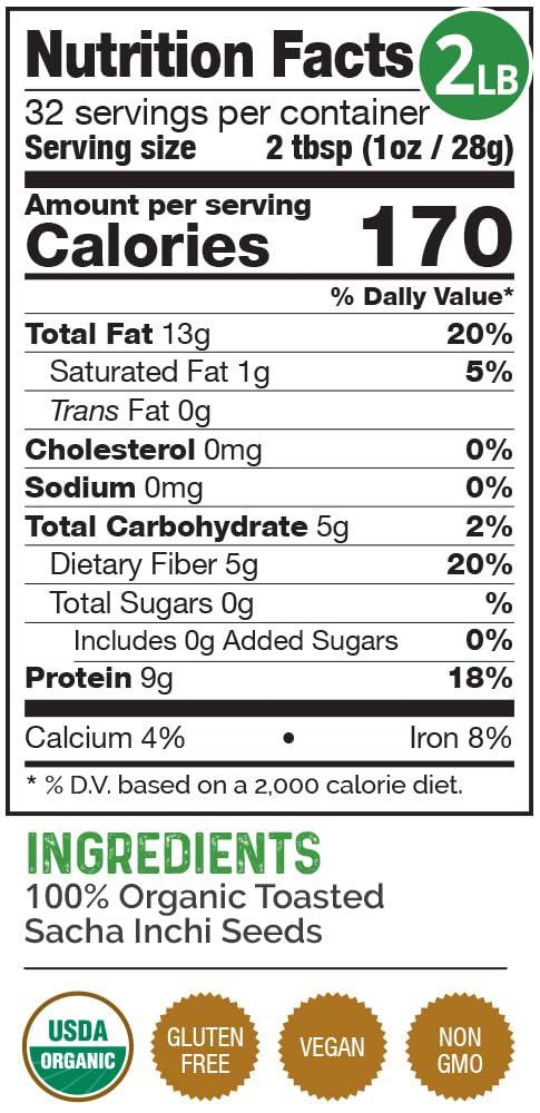 HerbaZest HerbaZest Sacha Inchi Seeds (2 LB) - USDA Certified Organic - Vegan, Non-GMO & Gluten-Free - Perfect for Snacks, Baked & Non-Baked Goods